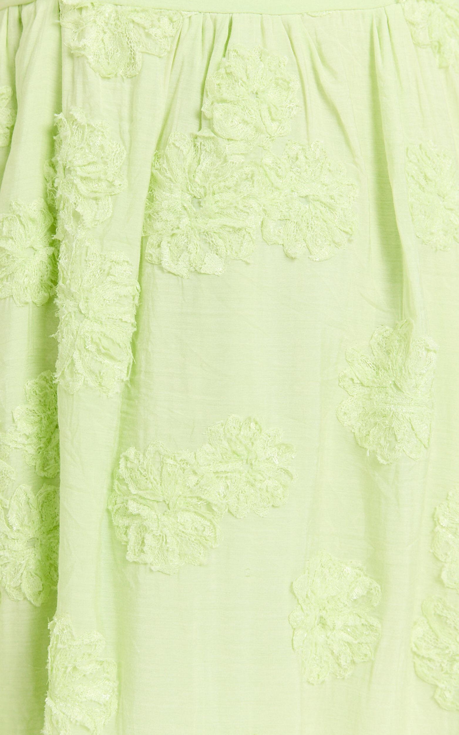 Claya Mini Dress - Sleeveless Straight Neckline Floral Detail Dress in Lime Product Image