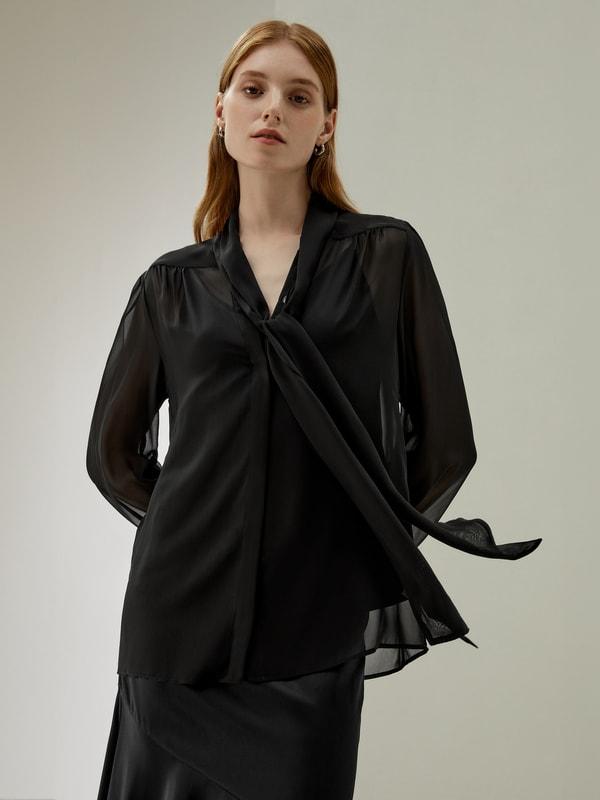Bow Tie Silk Jasmine Blouse Product Image