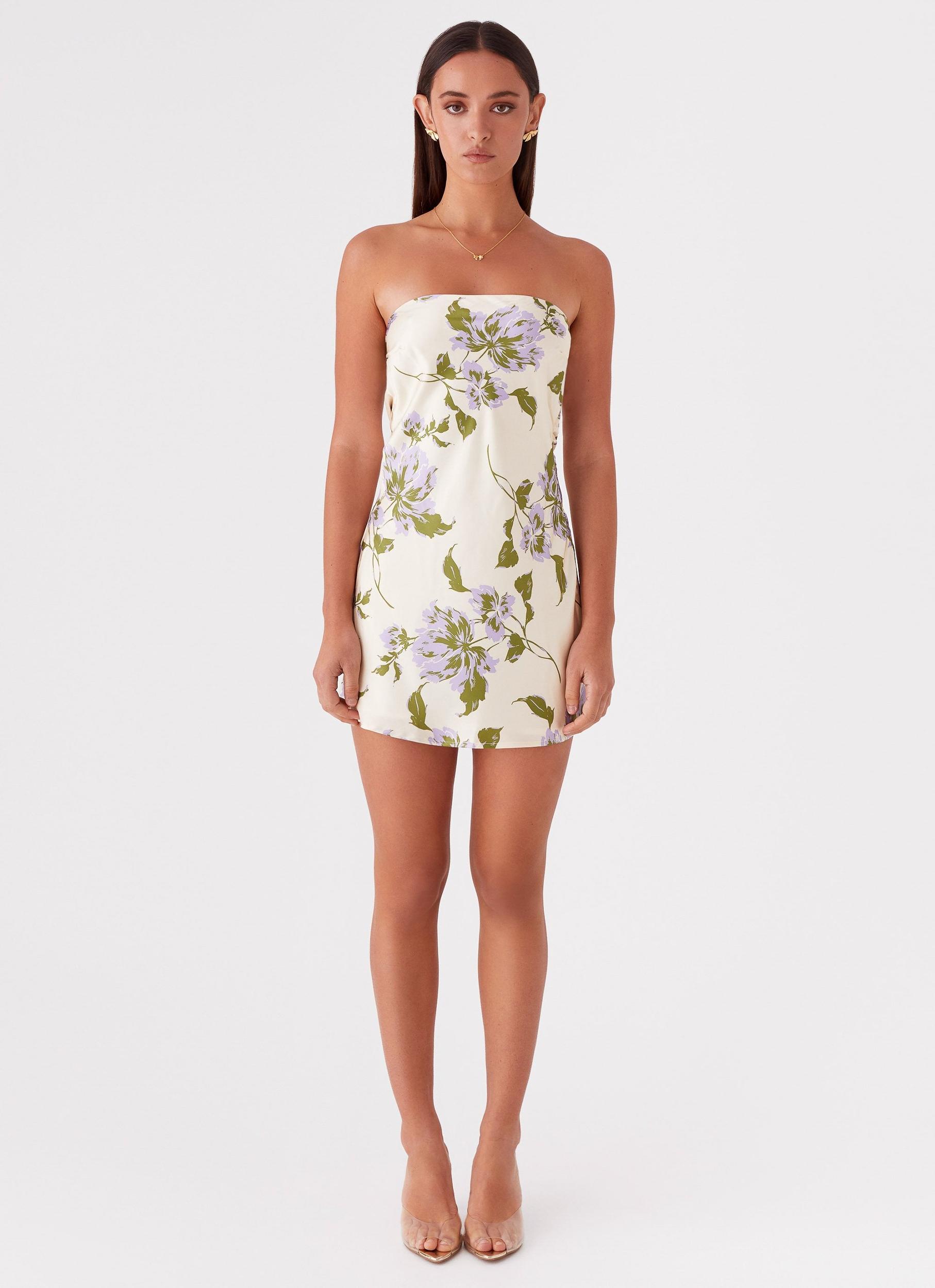 Jamie Satin Mini Dress - Yellow Purple Floral Product Image