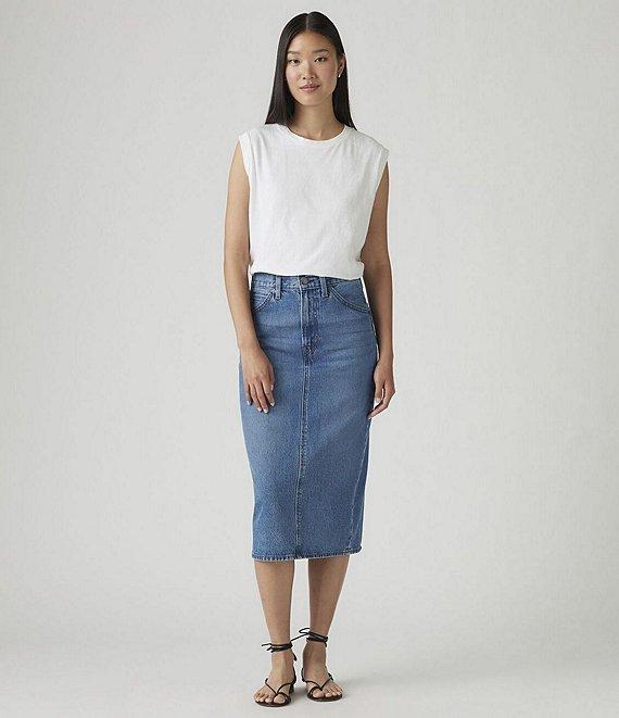 Levi's® High-Rise Back-Slit Denim Midi Skirt Product Image