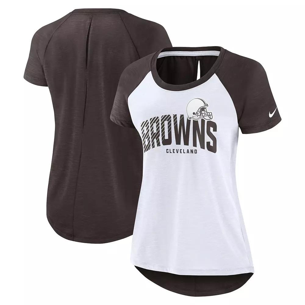 Women's Nike White/Heather Scarlet Cleveland Browns Back Slit Lightweight Fashion T-Shirt,  Product Image