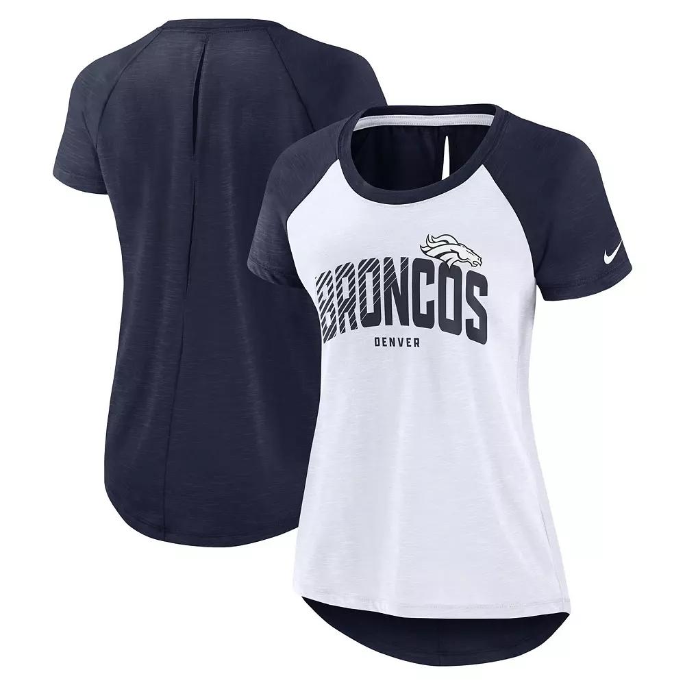 Women's Nike White/Heather Navy Denver Broncos Back Cutout Raglan T-Shirt, Size: XL Product Image