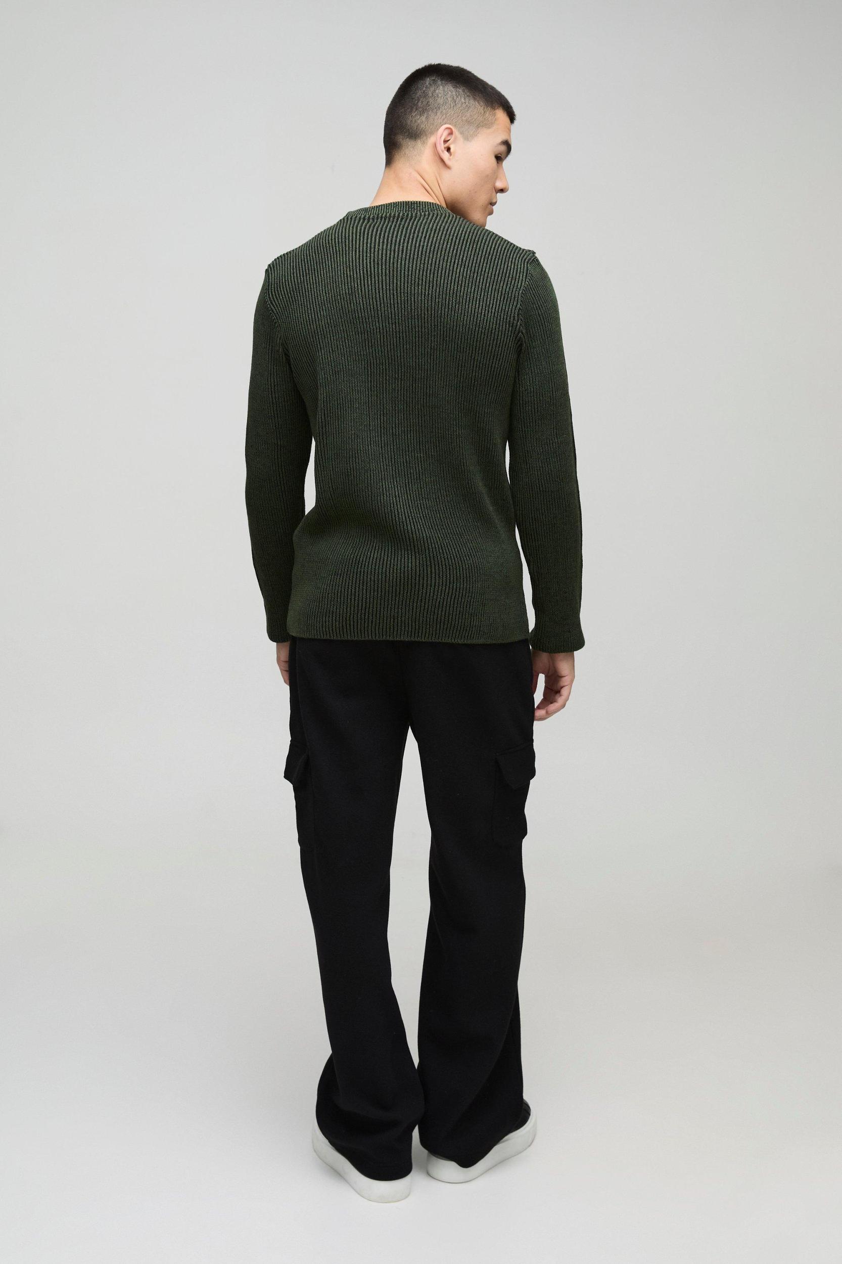 Regular Crew Neck Plated Ribbed Knit Sweater | boohooMAN USA Product Image