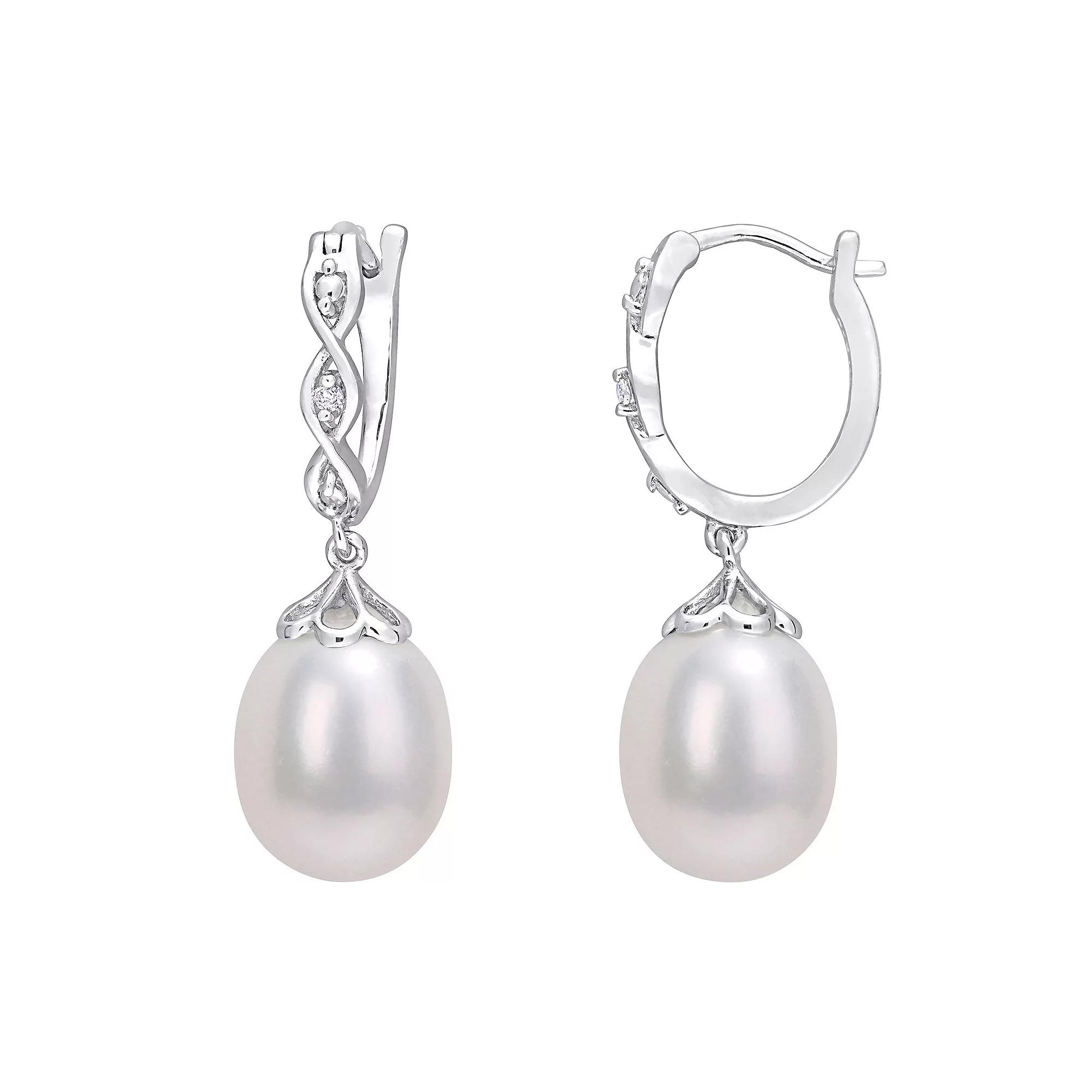 Stella Grace Sterling Silver Freshwater Cultured Pearl & Diamond Accent Infinity Drop Hoop Earrings, Women's Product Image