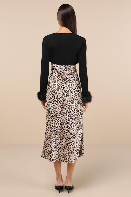 Beyond Confident Leopard Print Satin Slip Dress and Shrug Set Product Image