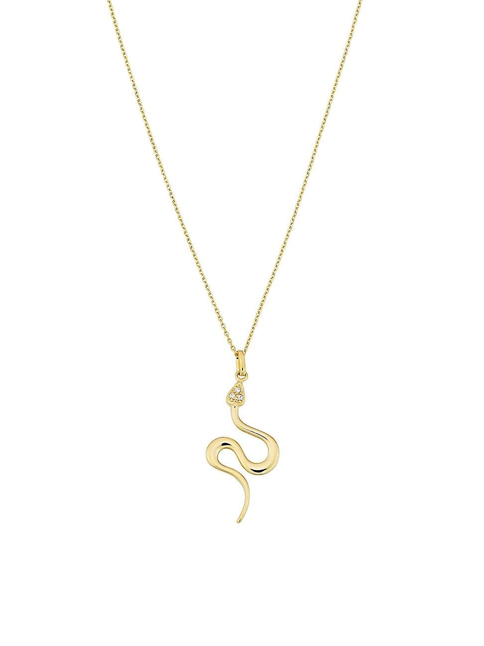 Womens 14K Yellow Solid Gold White Topaz Snake Charmer Necklace Product Image
