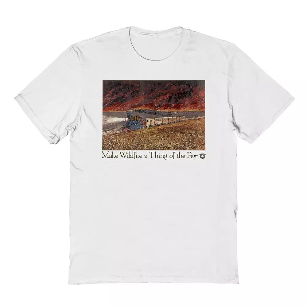 Men's Smokey Bear Train Tracks Graphic Tee, Size: Large, White Product Image
