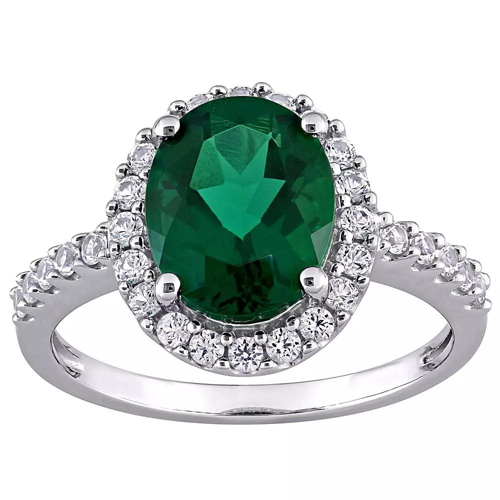 Stella Grace 10k White Gold Lab-Created Emerald & Lab-Created White Sapphire Halo Engagement Ring, Women's,  Product Image