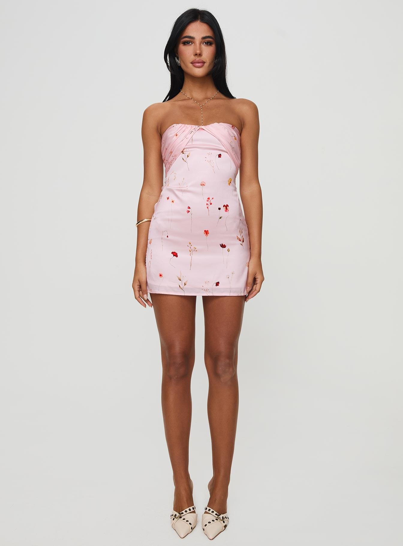 Irena Strapless Mini Dress Pink Floral Product Image
