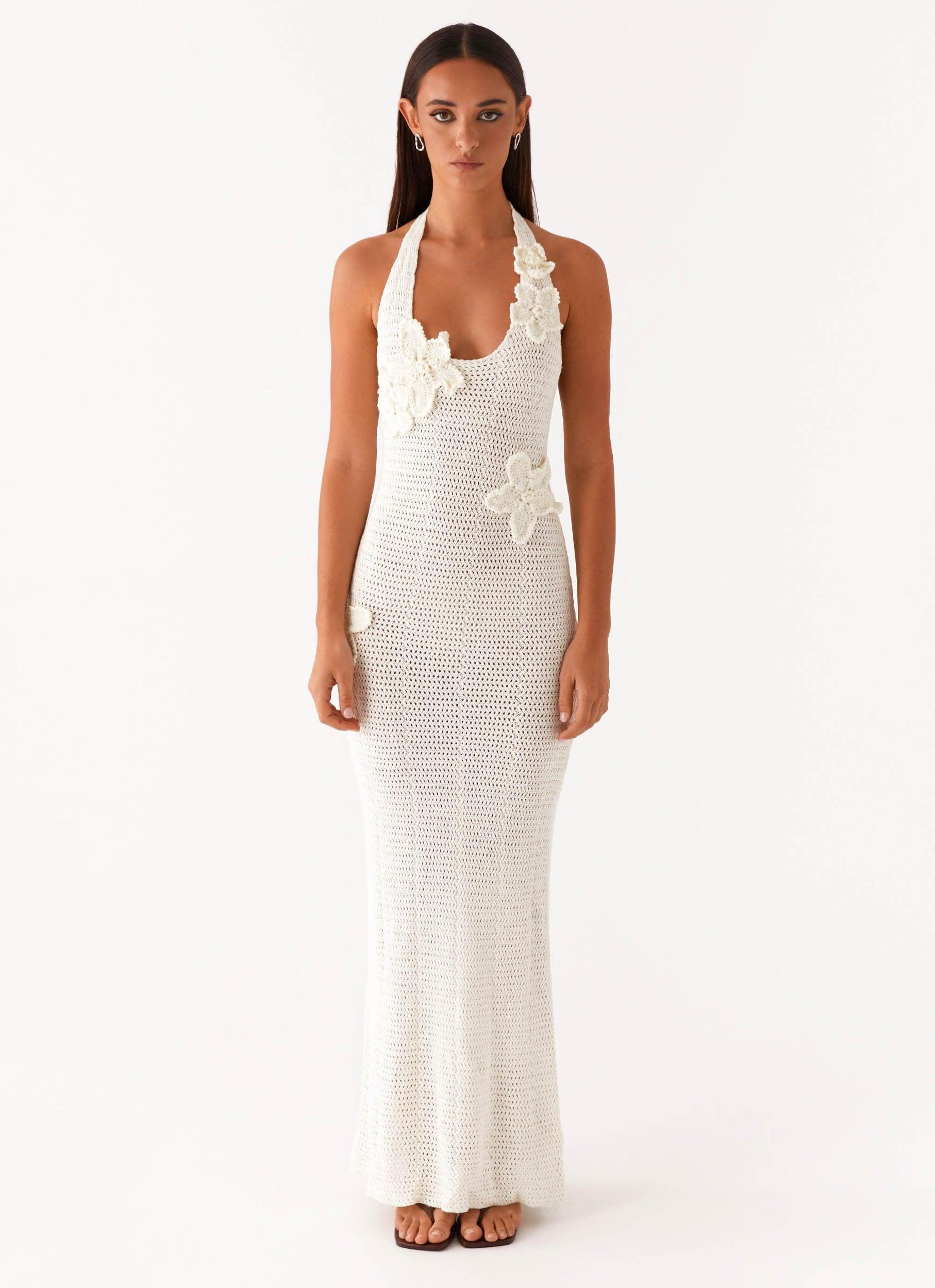 Novalee Flower Crochet Maxi Dress - Ivory Product Image
