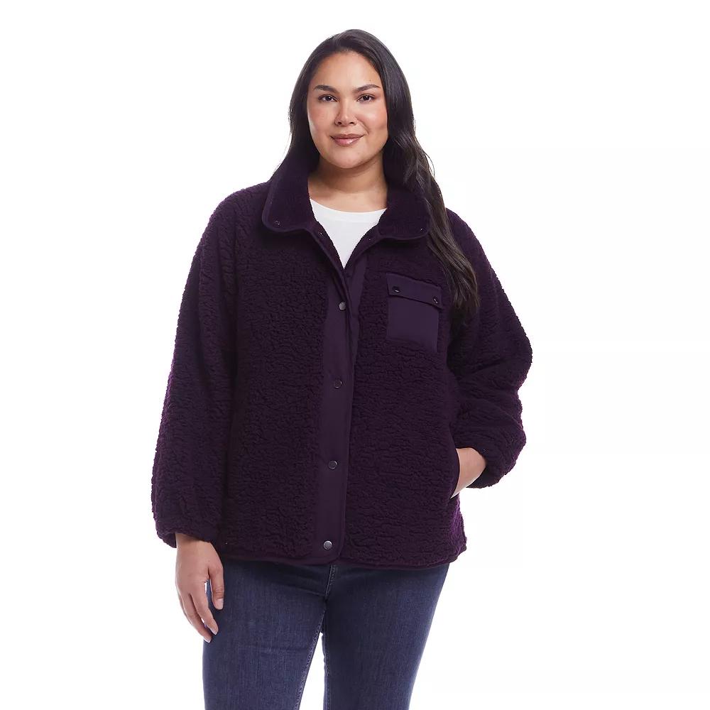 Plus Size Weathercast Snap Front Bonded Sherpa Fleece Jacket, Women's, Size: 2XL, Ivory Product Image