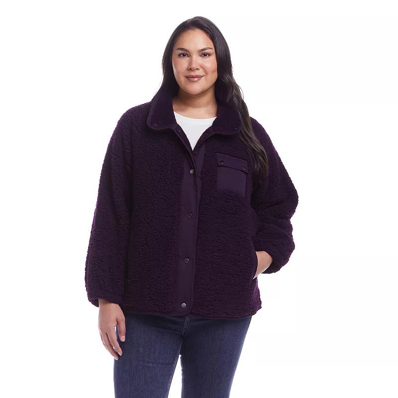 Plus Size Weathercast Snap Front Bonded Sherpa Fleece Jacket, Women's, Size: 2XL, Ivory Product Image