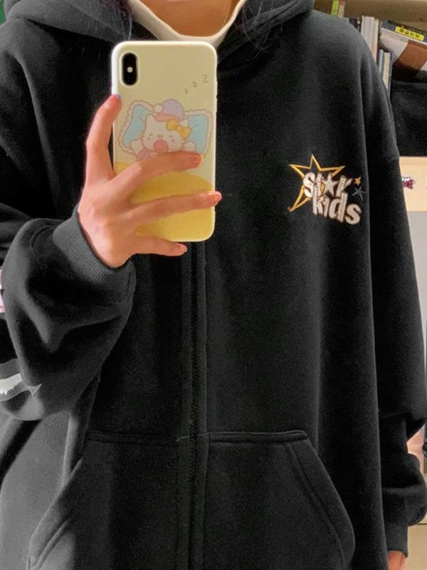 Vintage Star Print Oversized Hoodies Product Image