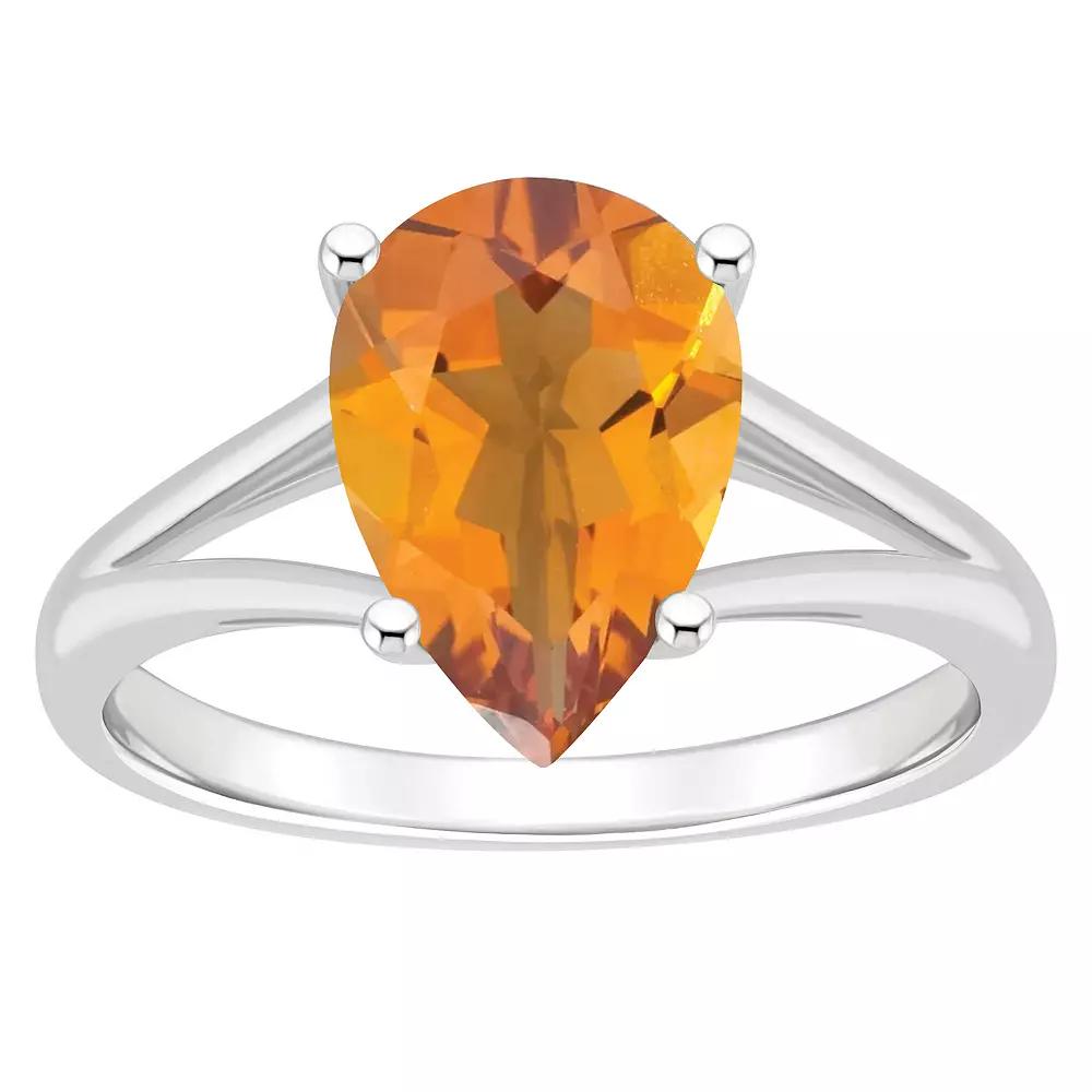 Alyson Layne Sterling Silver 12 mm x 8 mm Pear Shape Gemstone Split Shank Solitaire Ring, Women's, Size: 10, Citrine Product Image