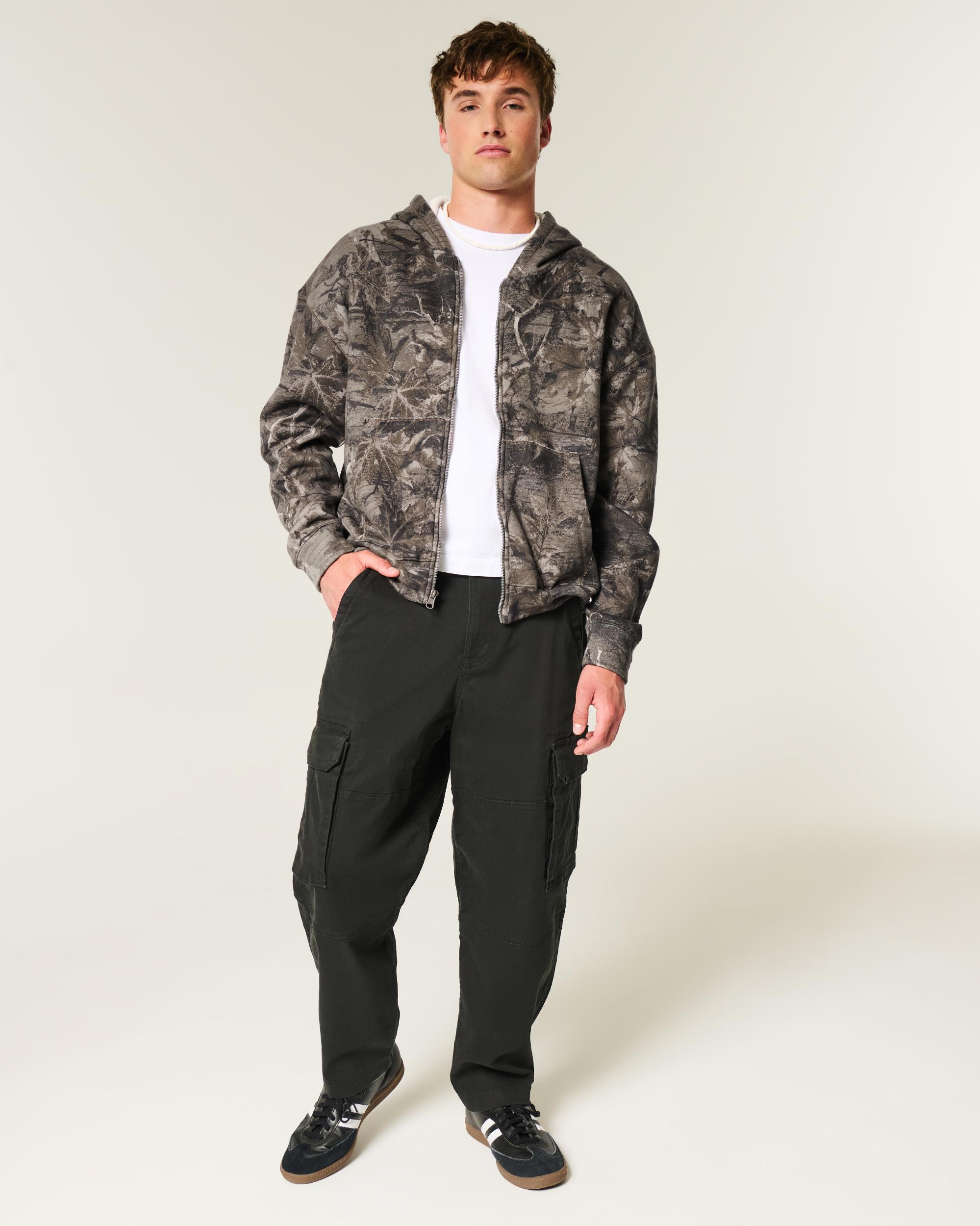 Boxy Waffle-Lined Zip-Up Hoodie Product Image