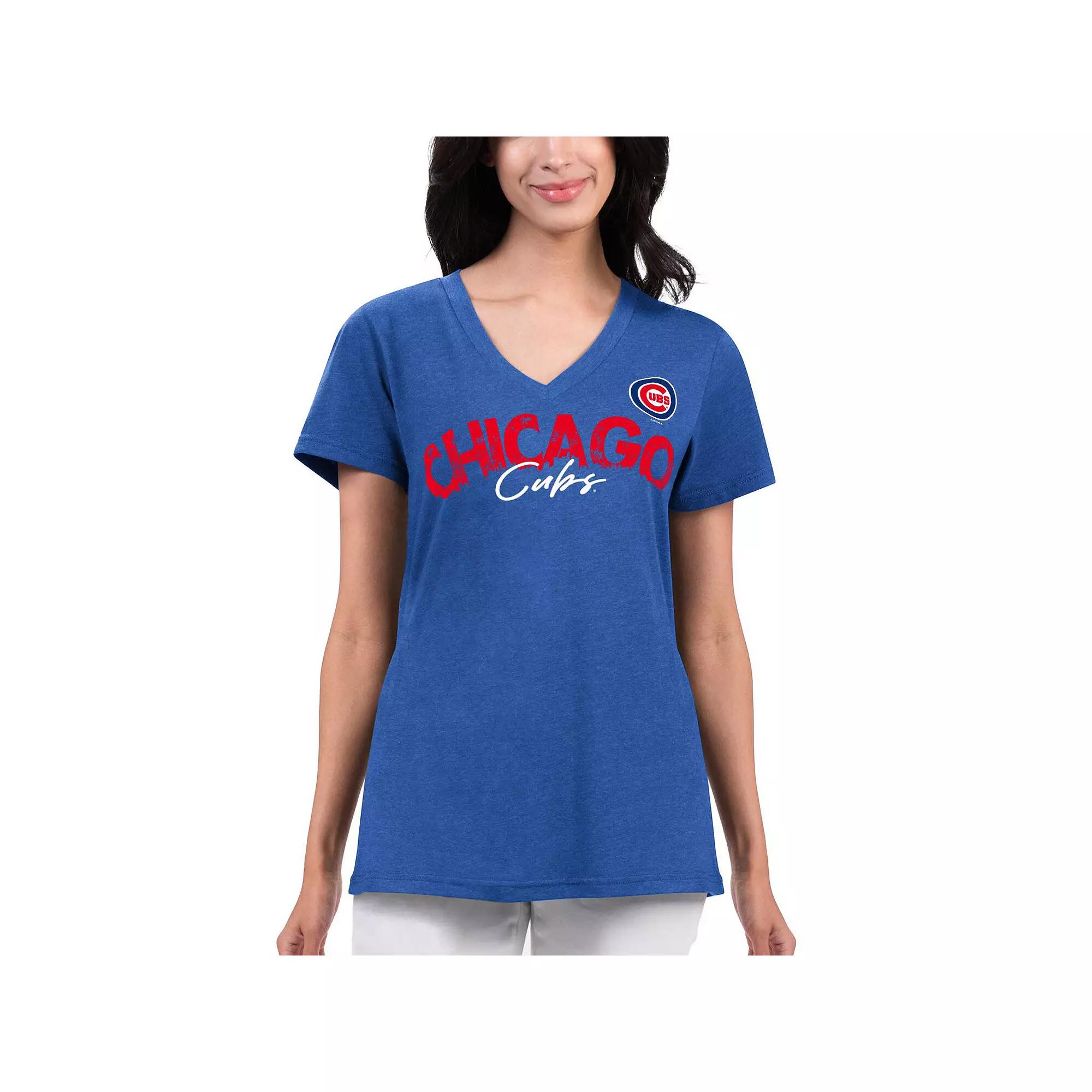 Women's G-III 4Her by Carl Banks Royal Chicago Cubs Key Move V-Neck T-Shirt, Size: XS, Blue Product Image