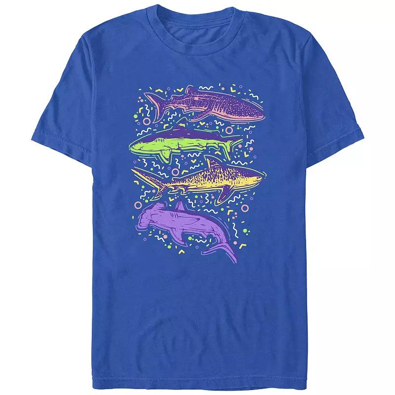 Men's Colorful Sharks And Doodles Graphic Tee,  Product Image