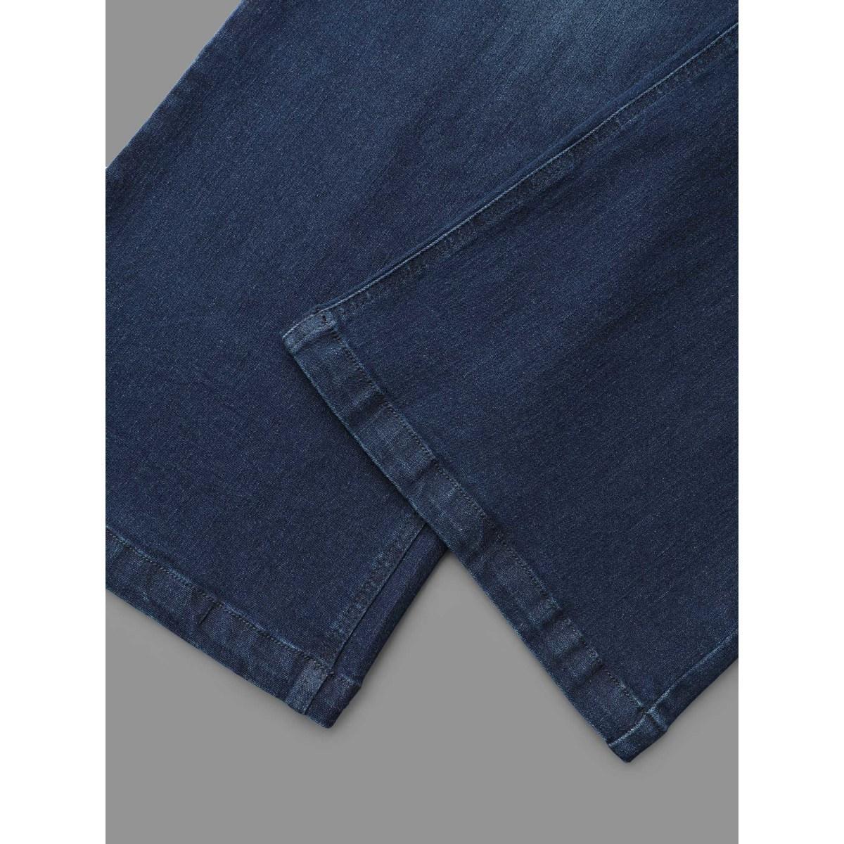 Plus Size Elastic Waist Pocket Bootcut Jeans Women Denimindigo Casual Medium stretch Slanted pocket Jeans BloomChic 22/3X Product Image