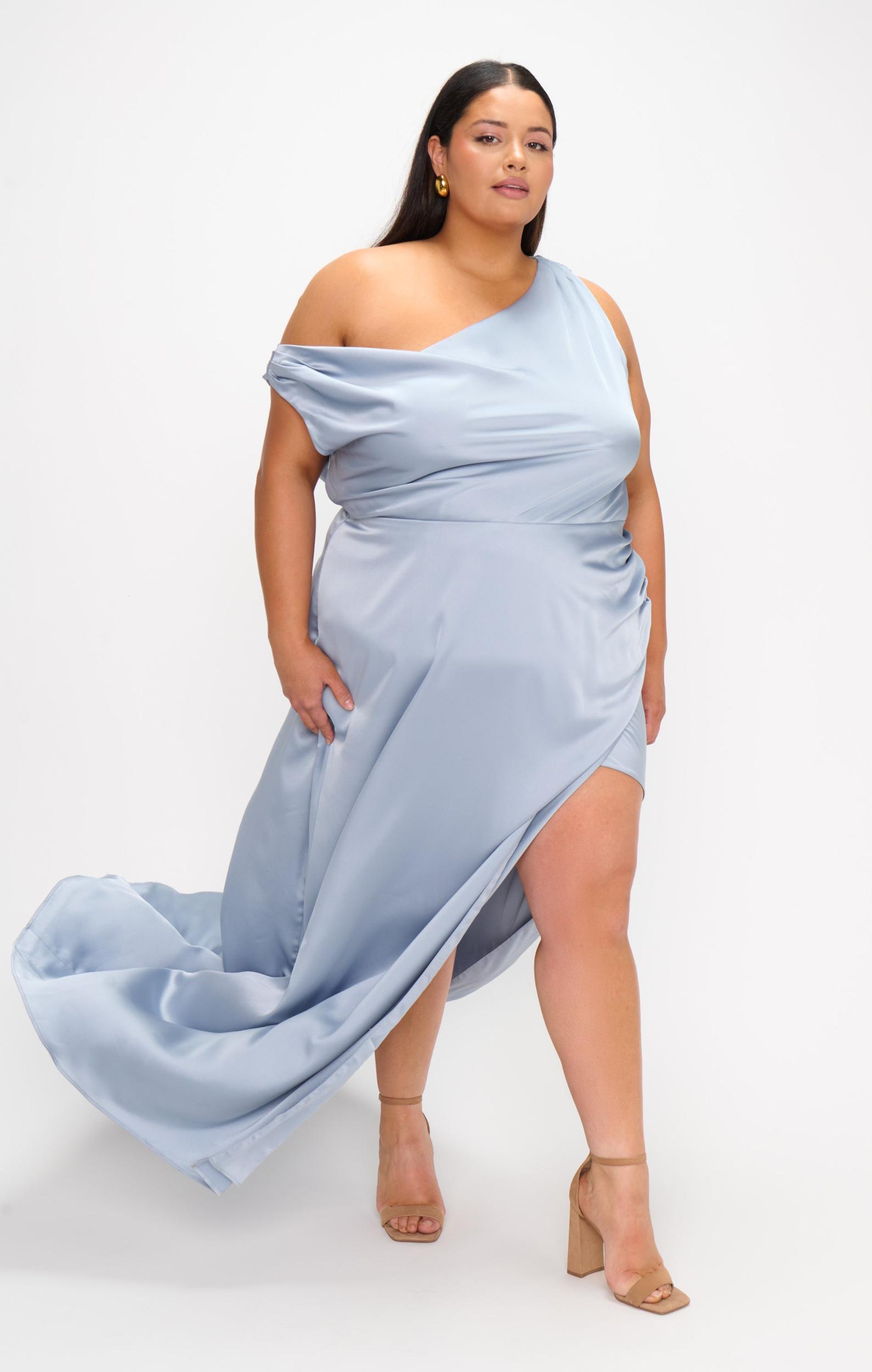 Jodie Dress ~ Steel Blue Luxe Satin Product Image