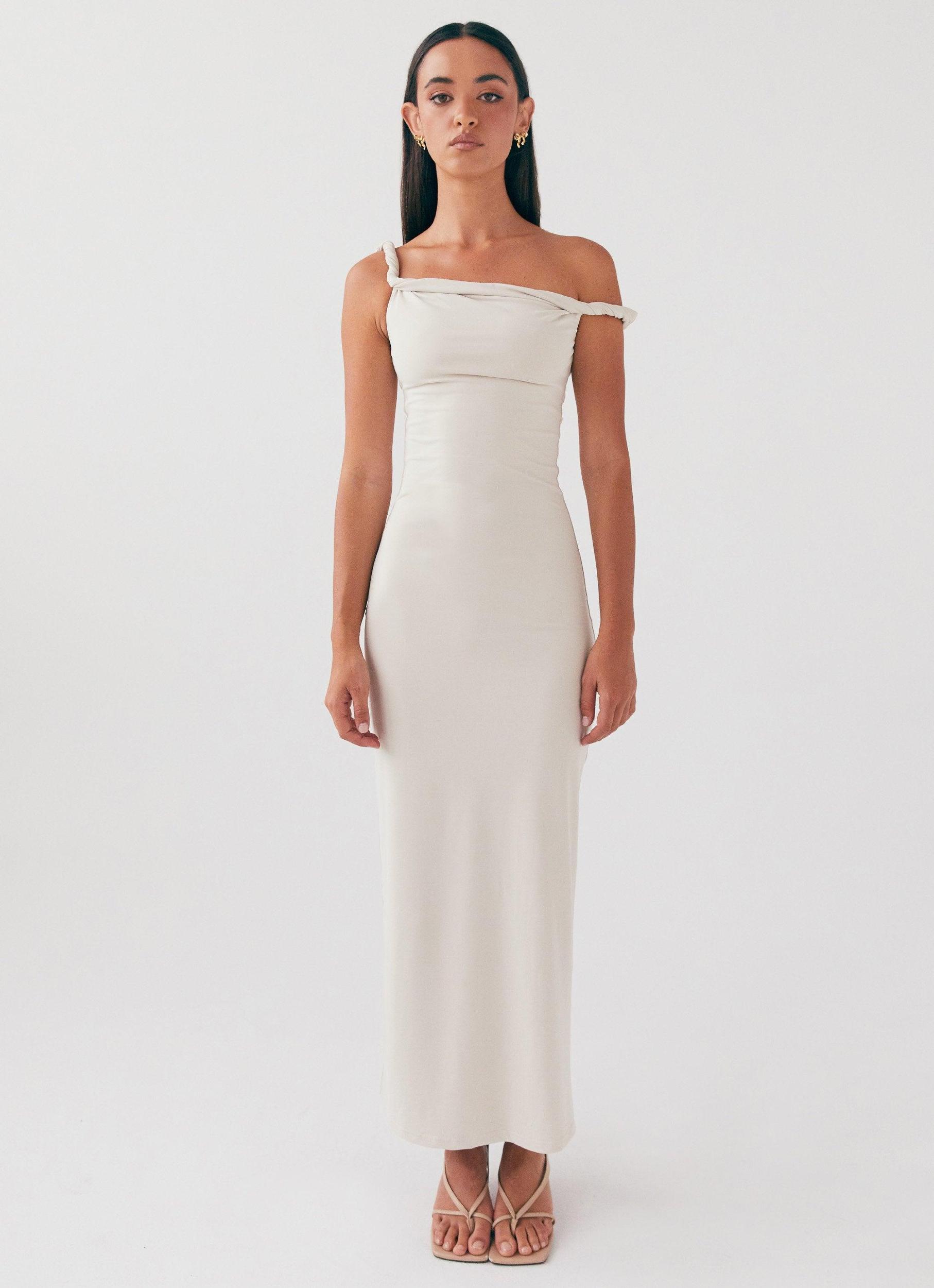 Arabella Twist Shoulder Maxi Dress - Beige Product Image