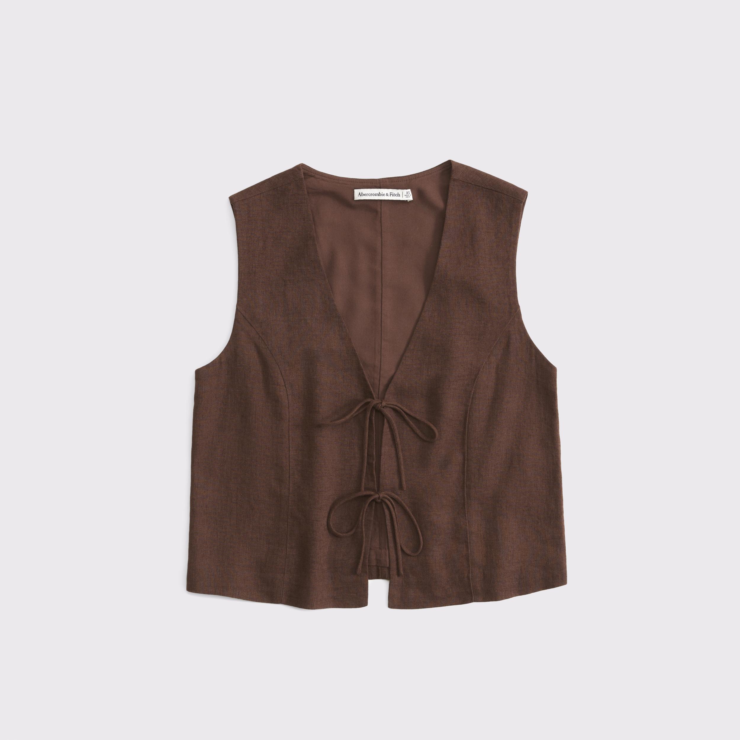 Tie-Front Linen-Blend Vest Product Image