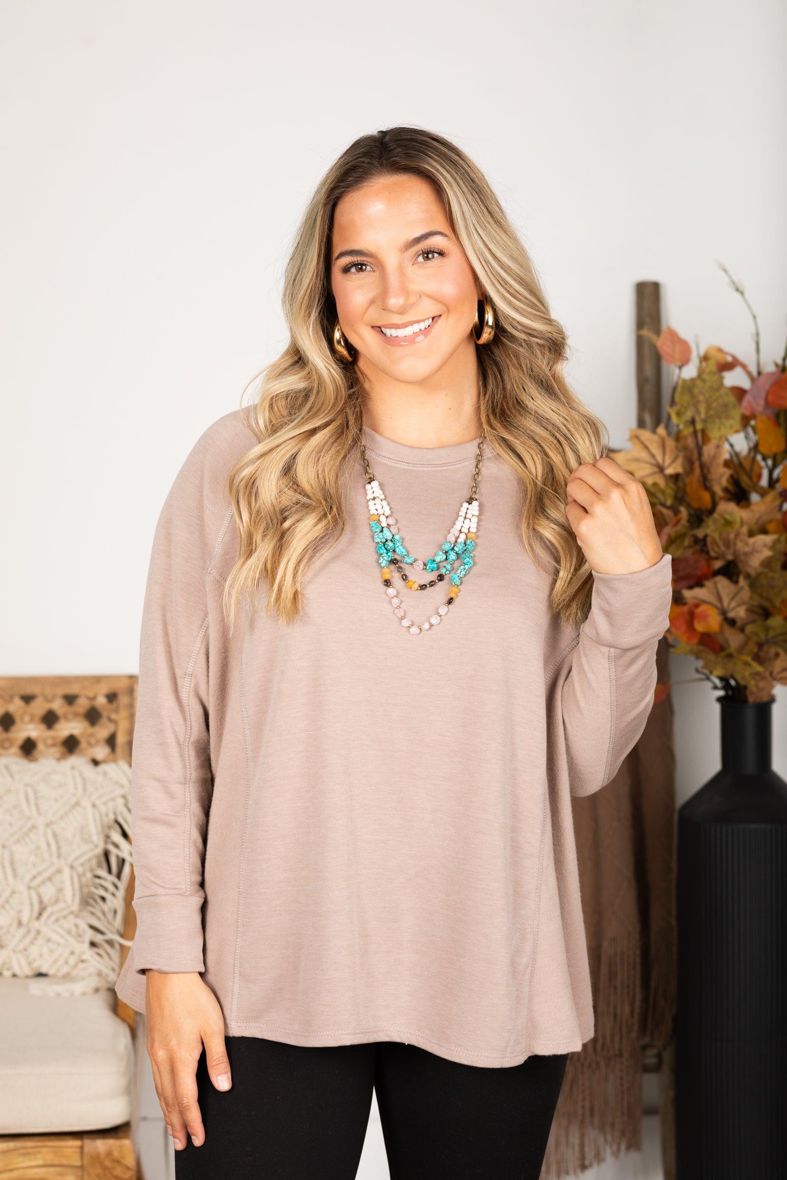 Solid Round Neck Stitch Detail Knit Top Product Image