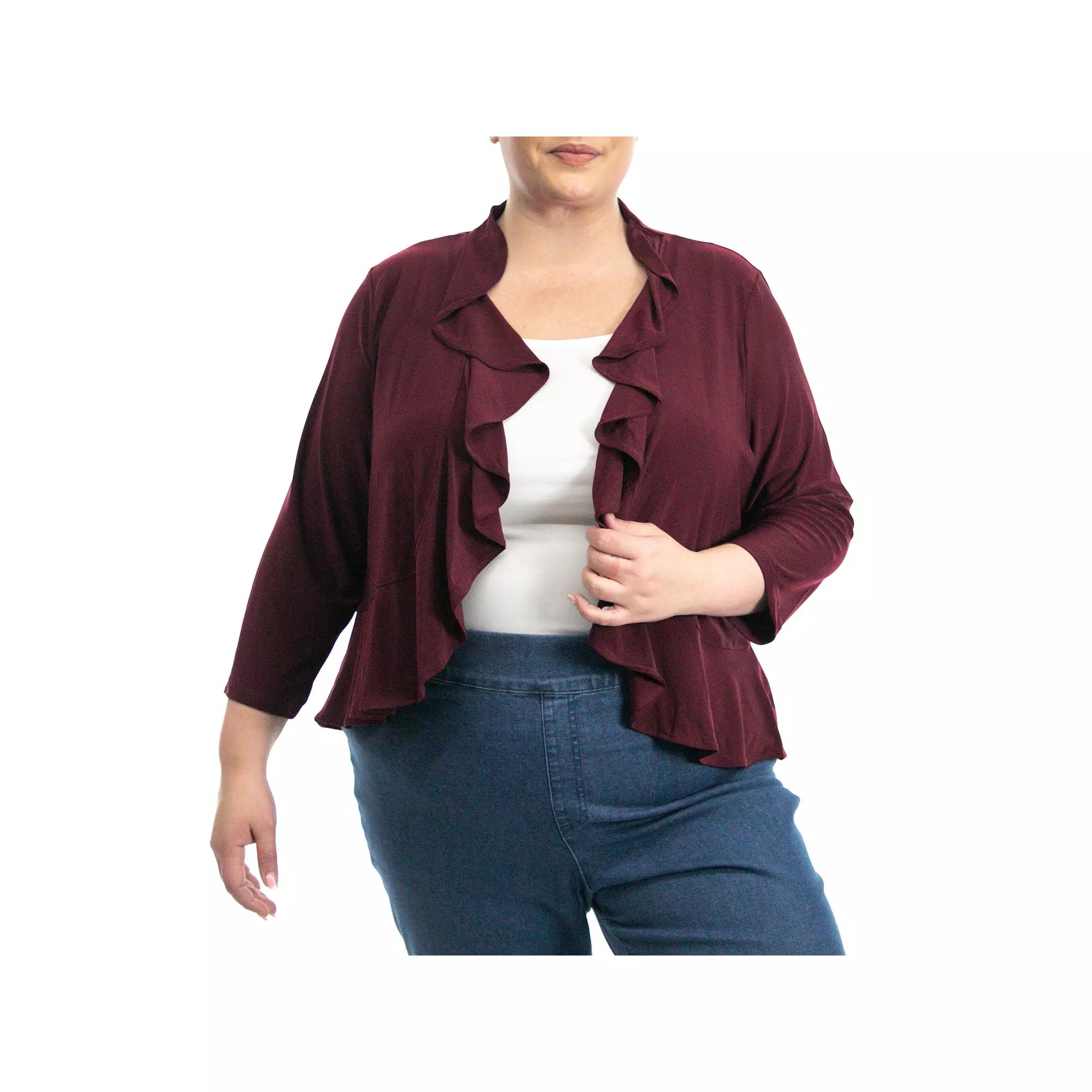 Plus Size Nina Leonard Simulated Pearl Back Bolero Cardigan, Women's, Size: 2XL, Deep Red Product Image
