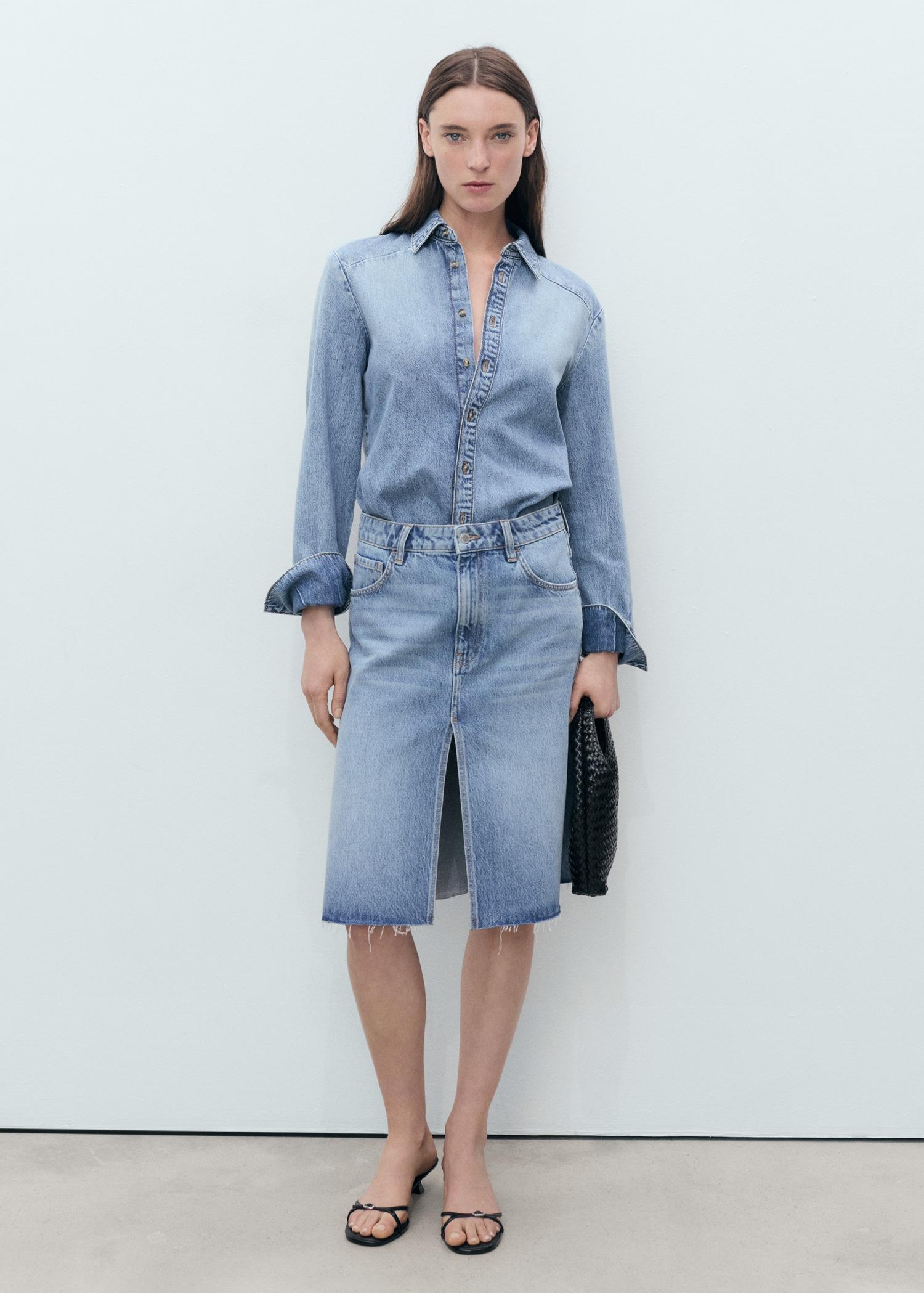 Denim midi-skirt - Women | MANGO USA Product Image