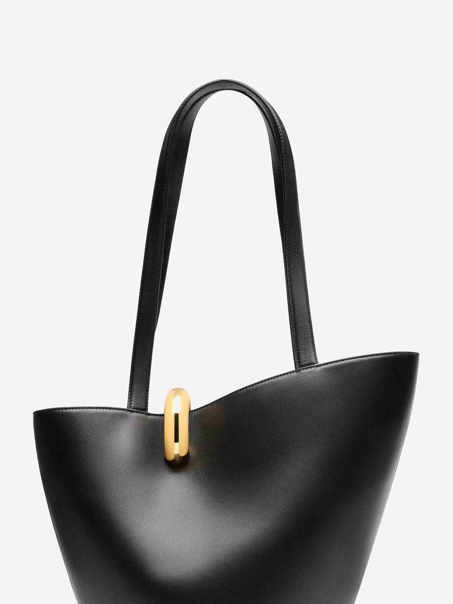 JACQUEMUS The Medium Bambola Asymmetric Leather Bucket Bag In Black 990 Product Image
