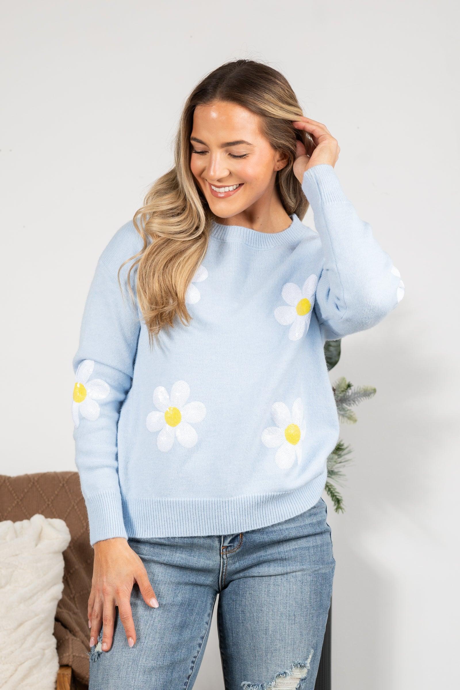 Knit Sweater With Sequin Flowers Product Image