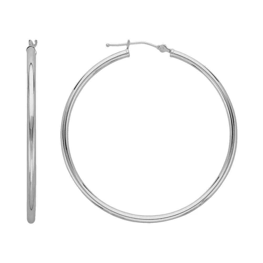 Everlasting Gold 10k White Gold Hoop Earrings, Women's Product Image