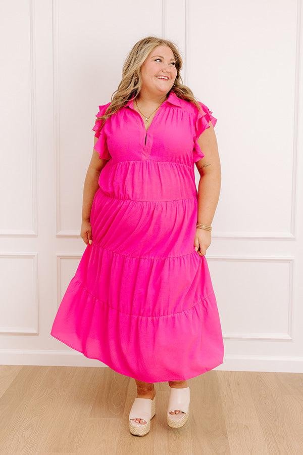 Sunny Spritzer Tiered Midi Dress in Hot Pink Curves Product Image