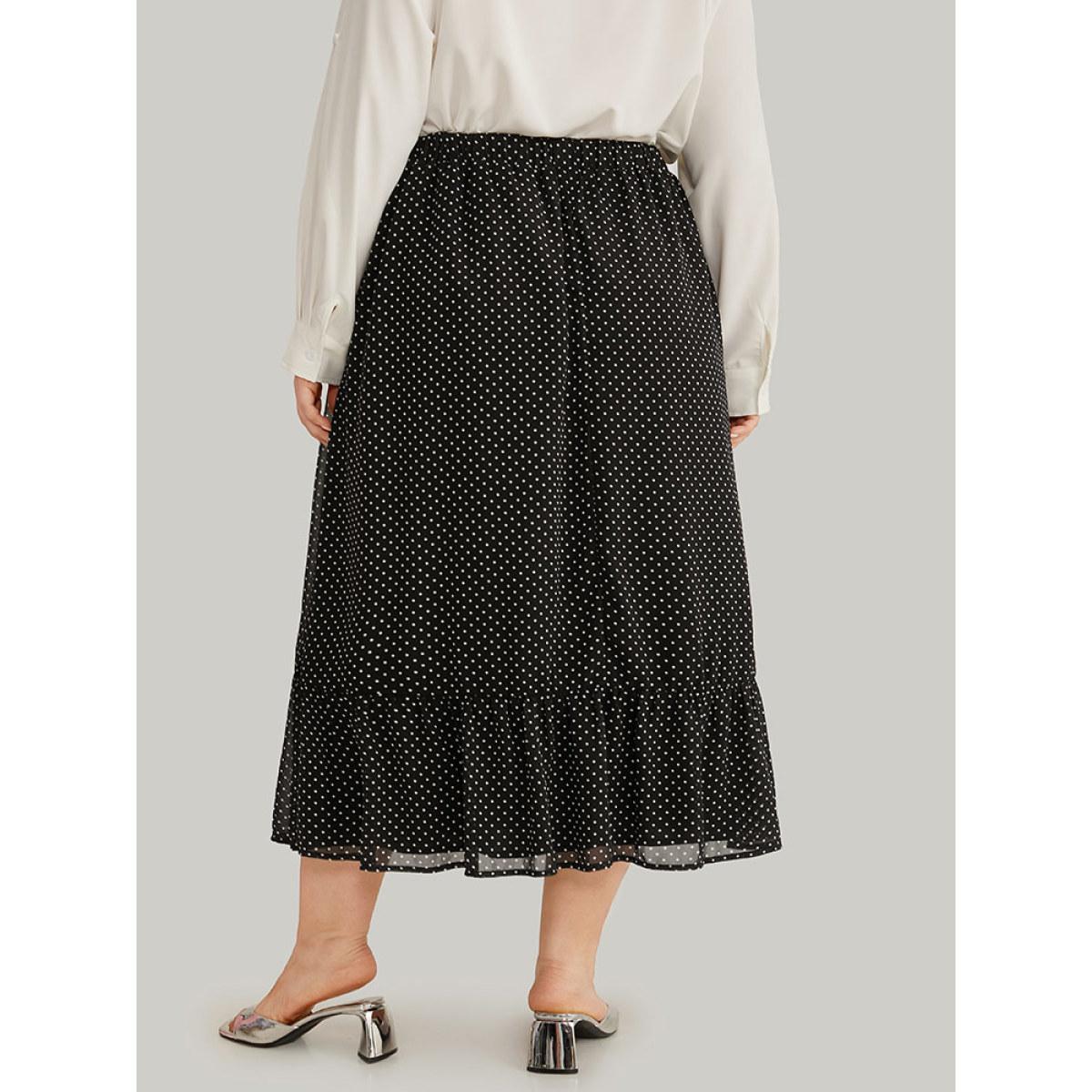 Plus Size Polka Dot Bowknot Ties Ruffles Skirt Women Black Office Lined No stretch Office Skirts BloomChic 26/4X Product Image