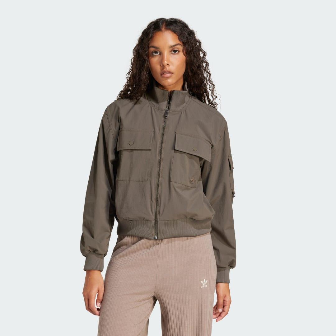 adidas Premium Essentials Jacket Woven Shadow Olive XL Womens Product Image