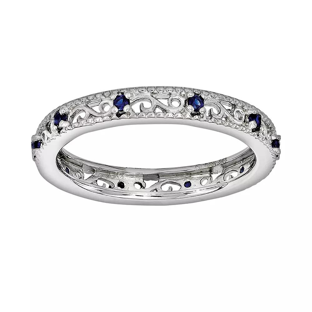 Stacks & Stones Sterling Silver Lab-Created Sapphire Stack Ring, Women's,  Product Image