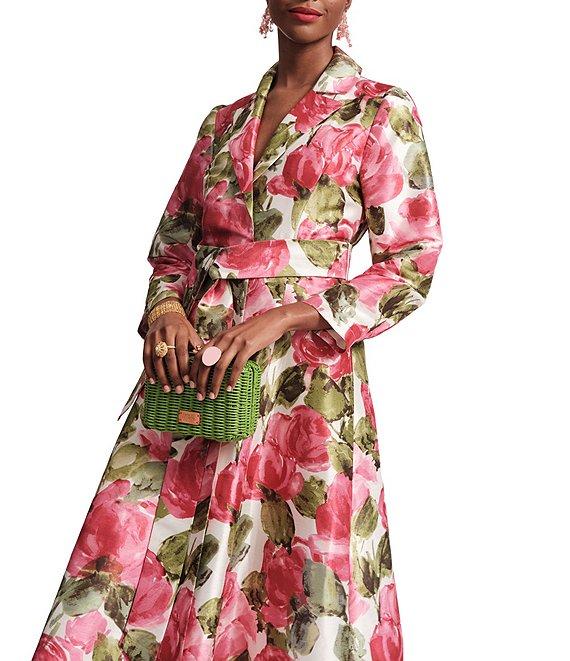 FRANCES VALENTINE Lucille Peonies Notch Lapel Long Sleeve Wrap Midi Dress Product Image
