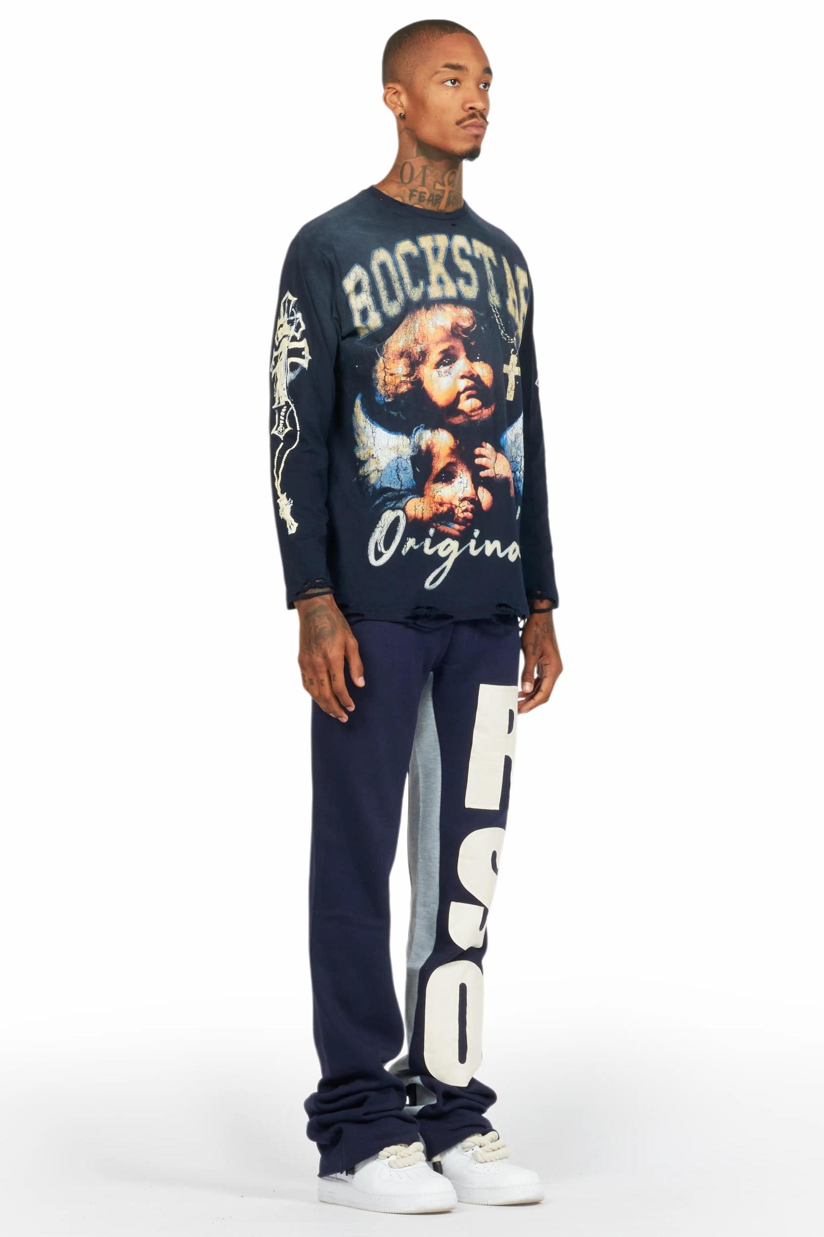 Uko Navy Stacked Baggy Track Pant Male Product Image