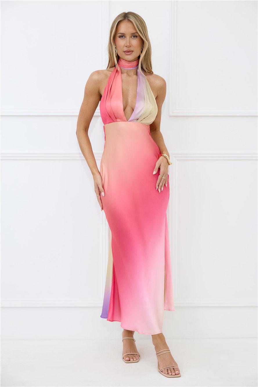 Dreams in Colour Satin Maxi Dress Multi Product Image