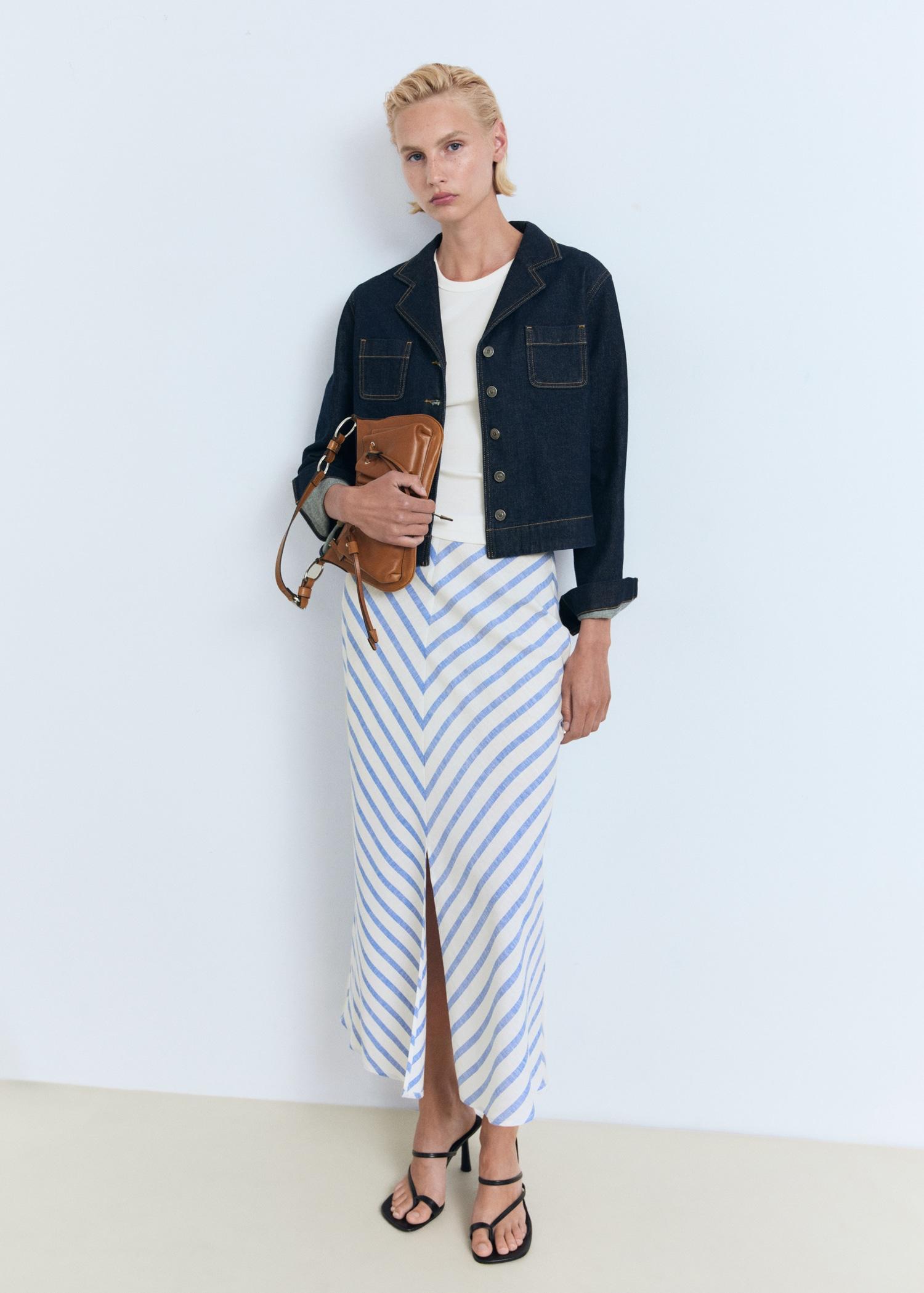 Striped linen-blend skirt - Women | MANGO USA Product Image