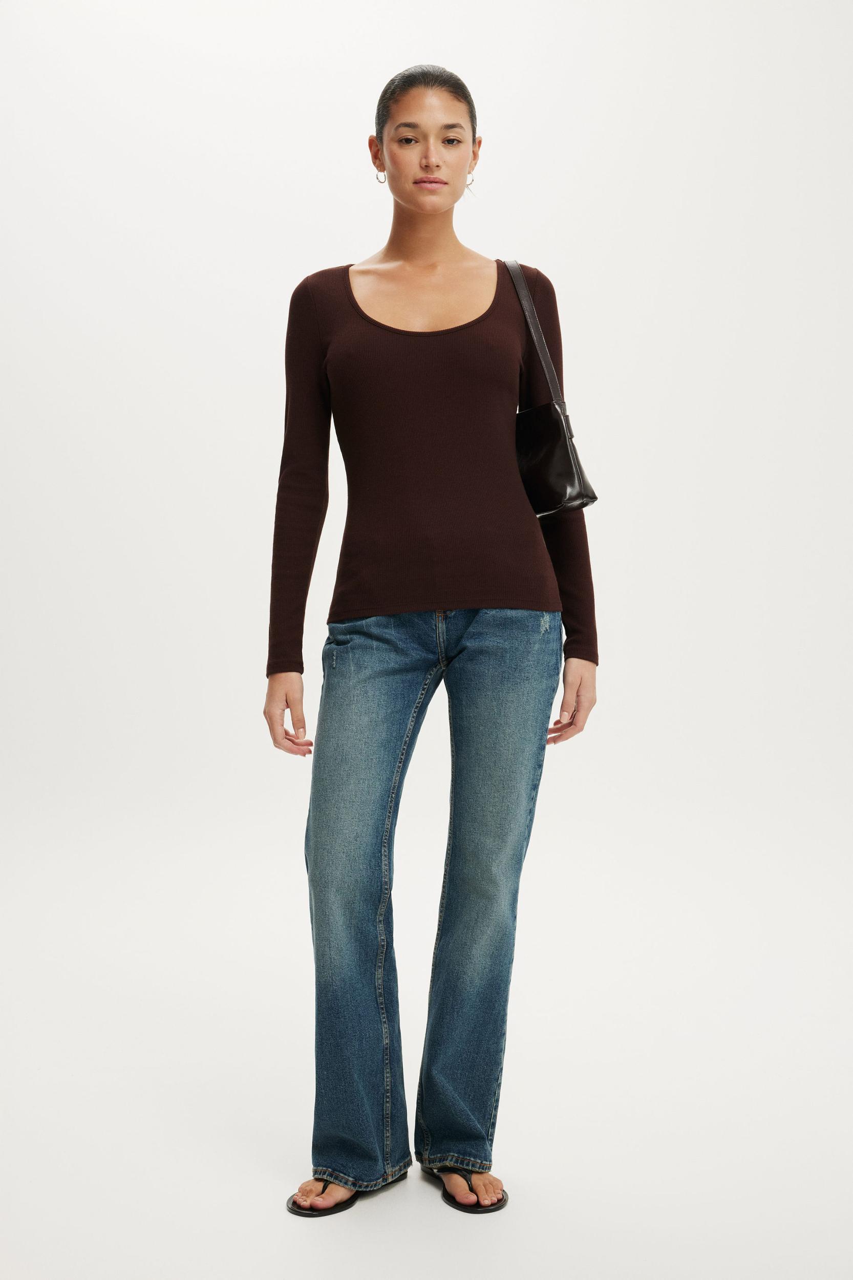 Scoop Neck Rib Long Sleeve Product Image