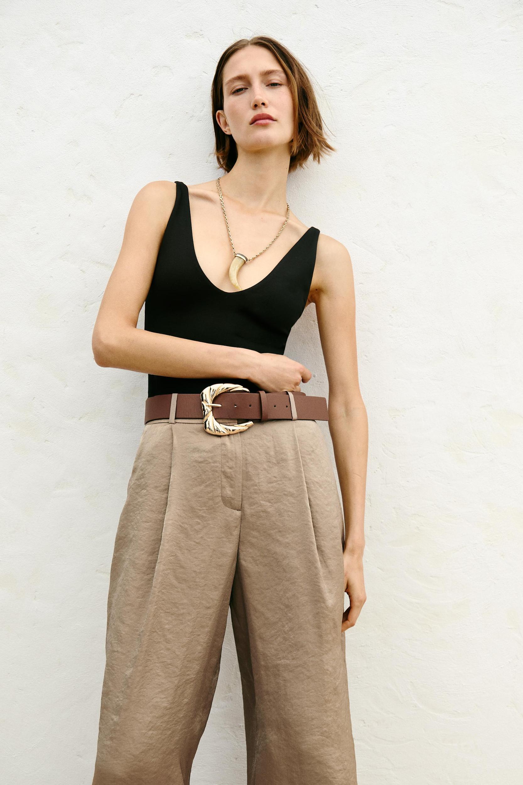 BELTED SATIN WIDE LEG PANTS Product Image