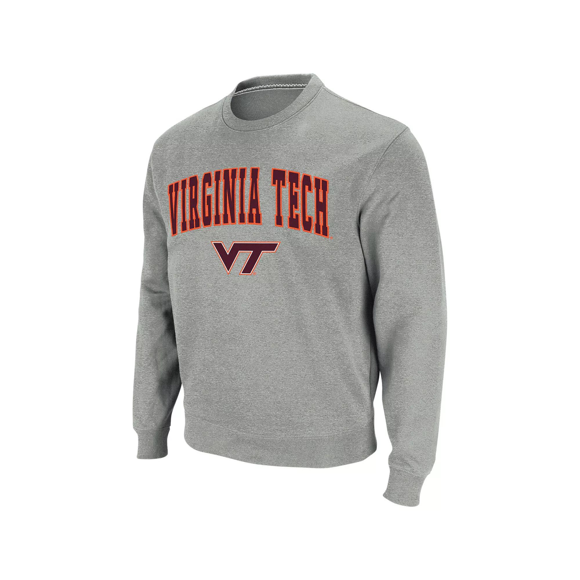 Men's Colosseum Heather Gray Virginia Tech Hokies Arch & Logo Crew Neck Sweatshirt,  Product Image