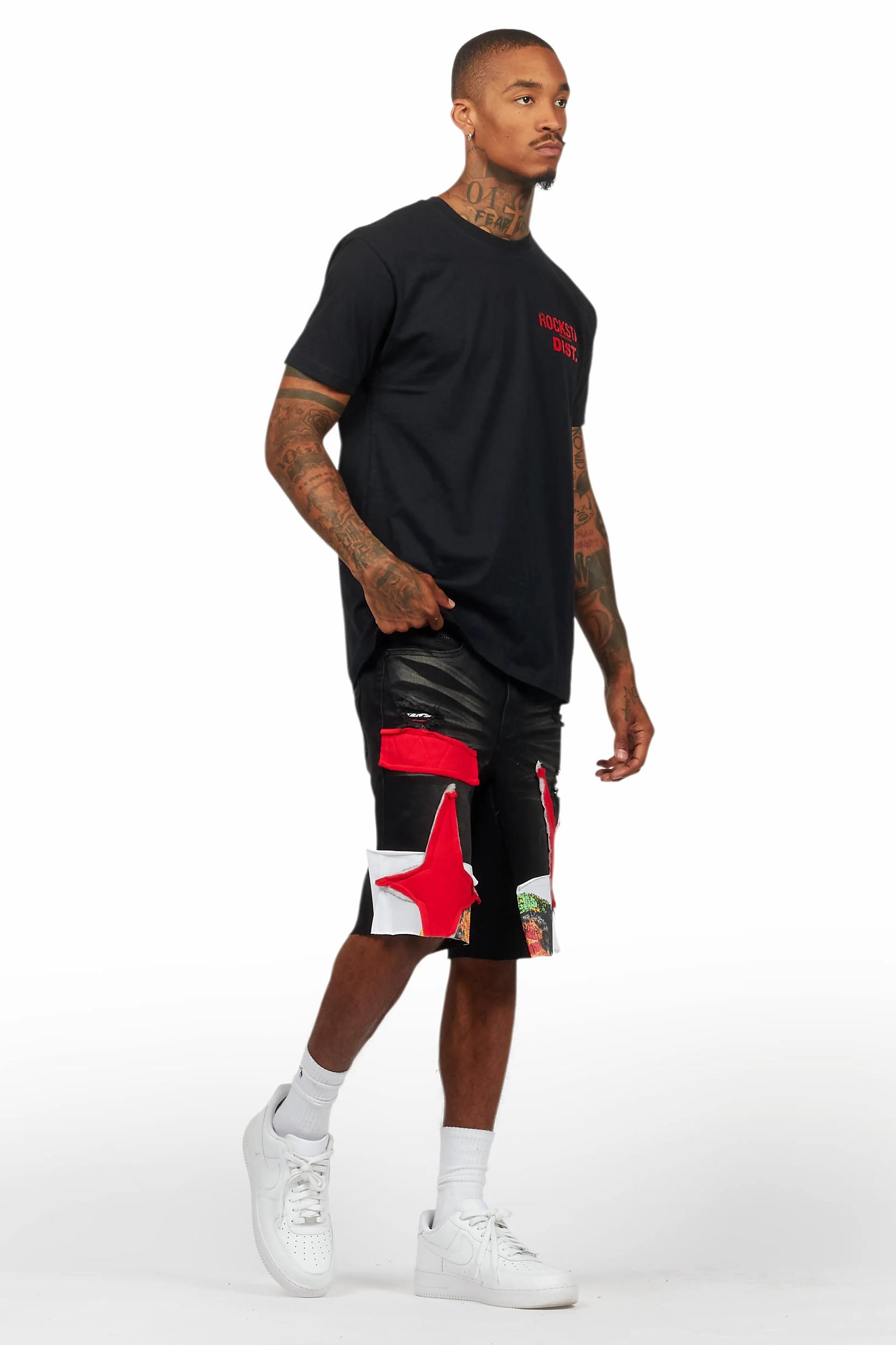 Brett Black T-Shirt/Denim Short Set Male Product Image