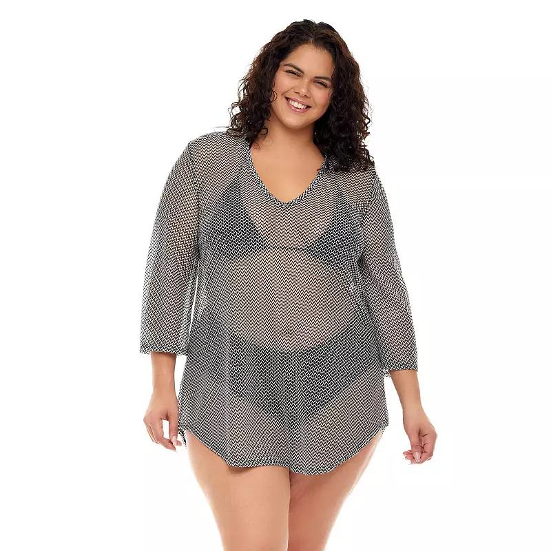 Plus Size Jordan Taylor Mesh Coverup, Women's, Size: 1XL, Black Gold Product Image
