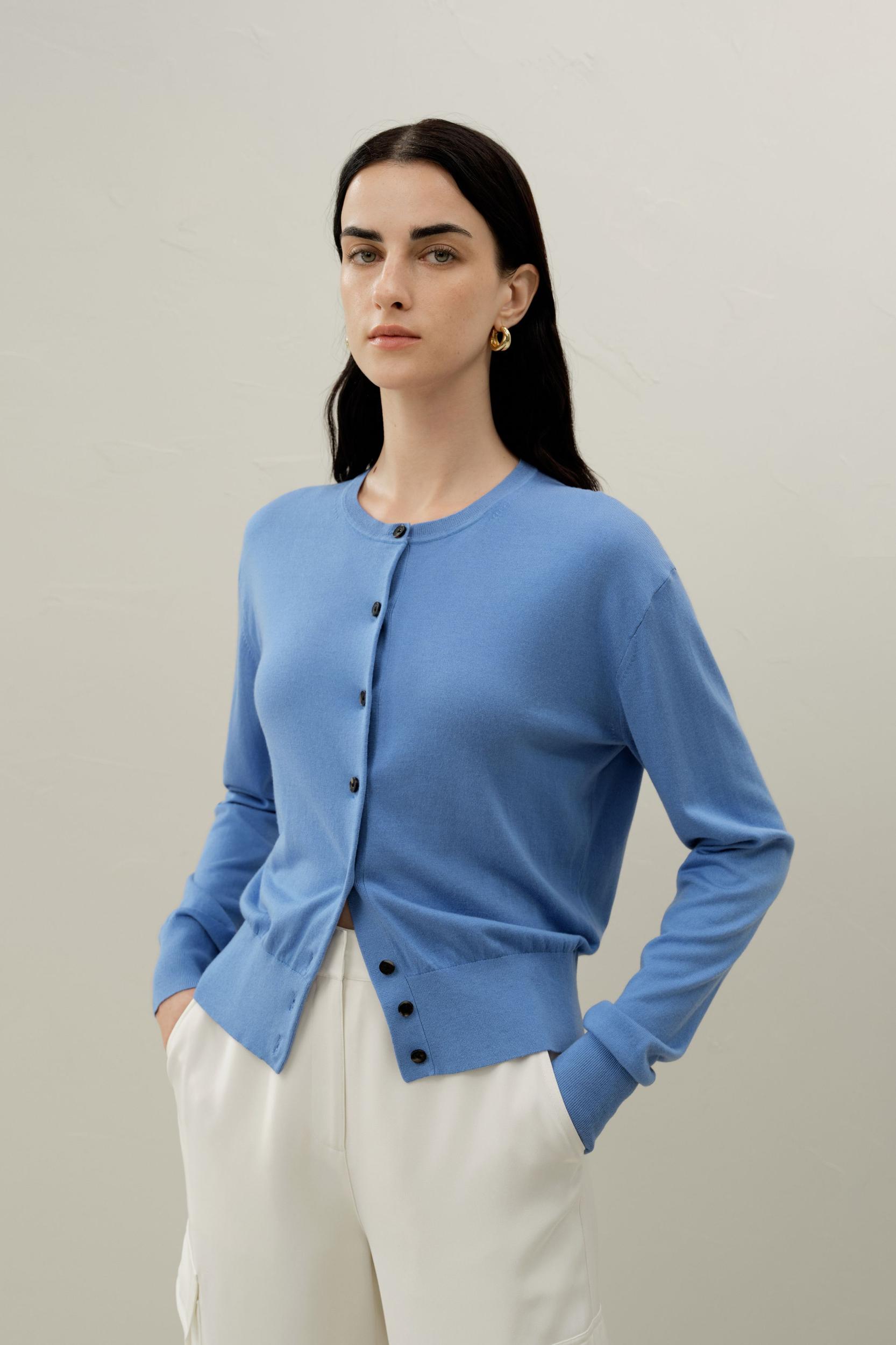 Round-neck Silk Cashmere Cardigan Product Image