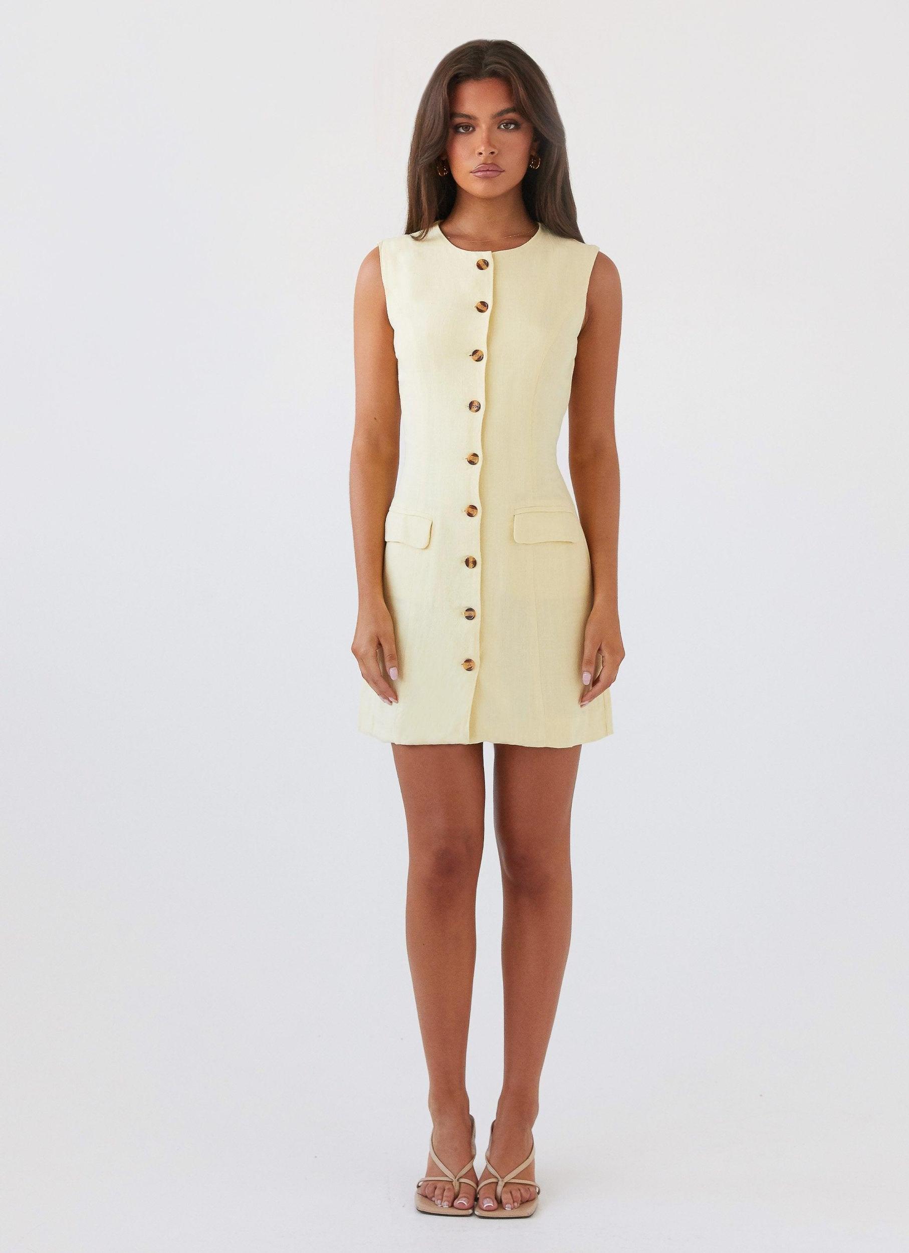Castello Fiore Linen Mini Dress - Lemon Product Image