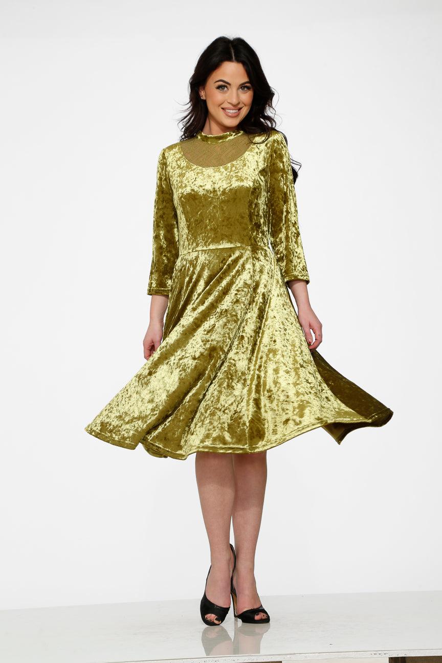 Green Diamond Velvet Swing Dress Product Image