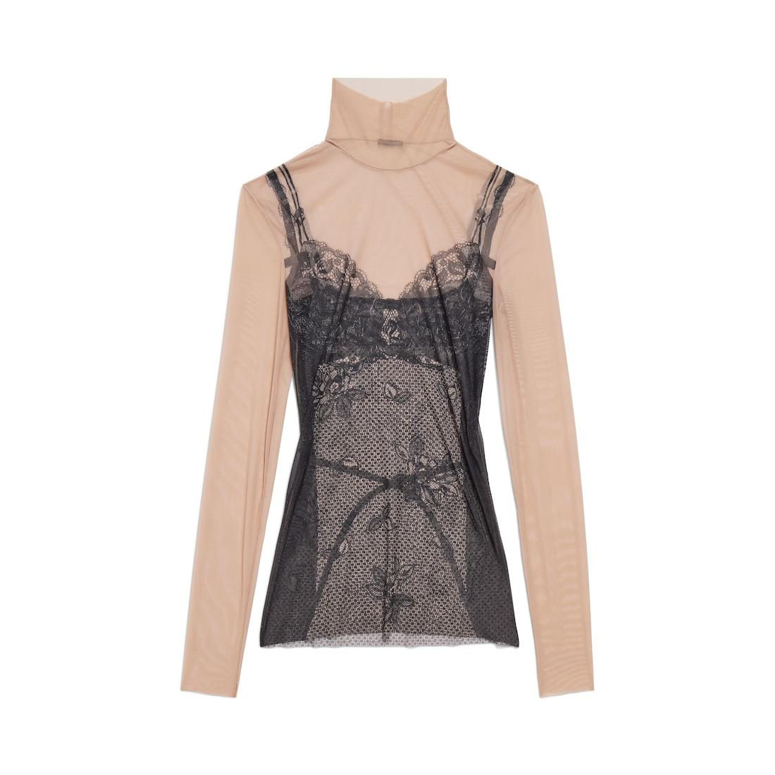 Women's Trompe L'œil Lingerie Top in Black/light Beige Product Image