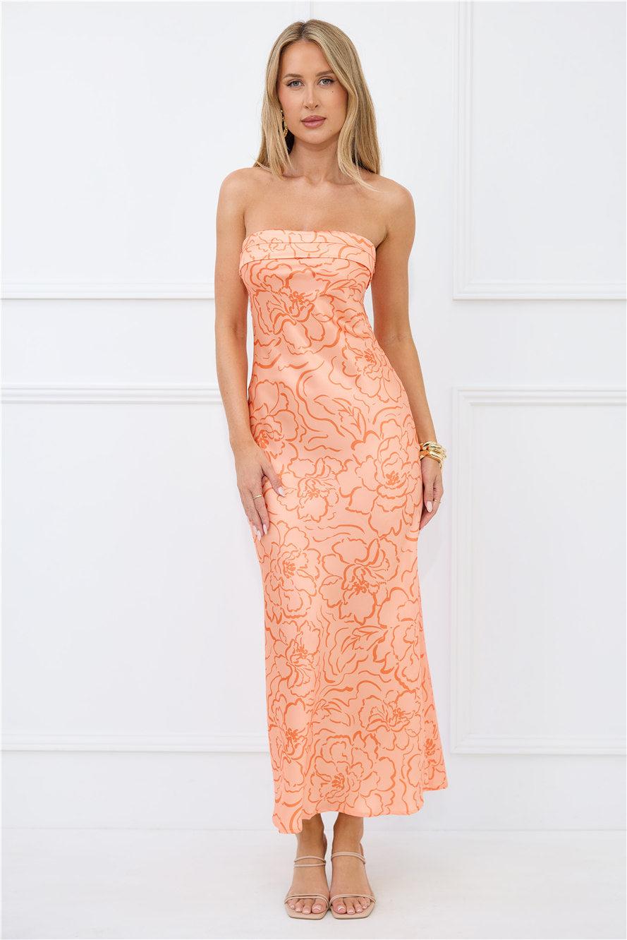 Sunburst Sparkle Strapless Satin Maxi Dress Orange Product Image