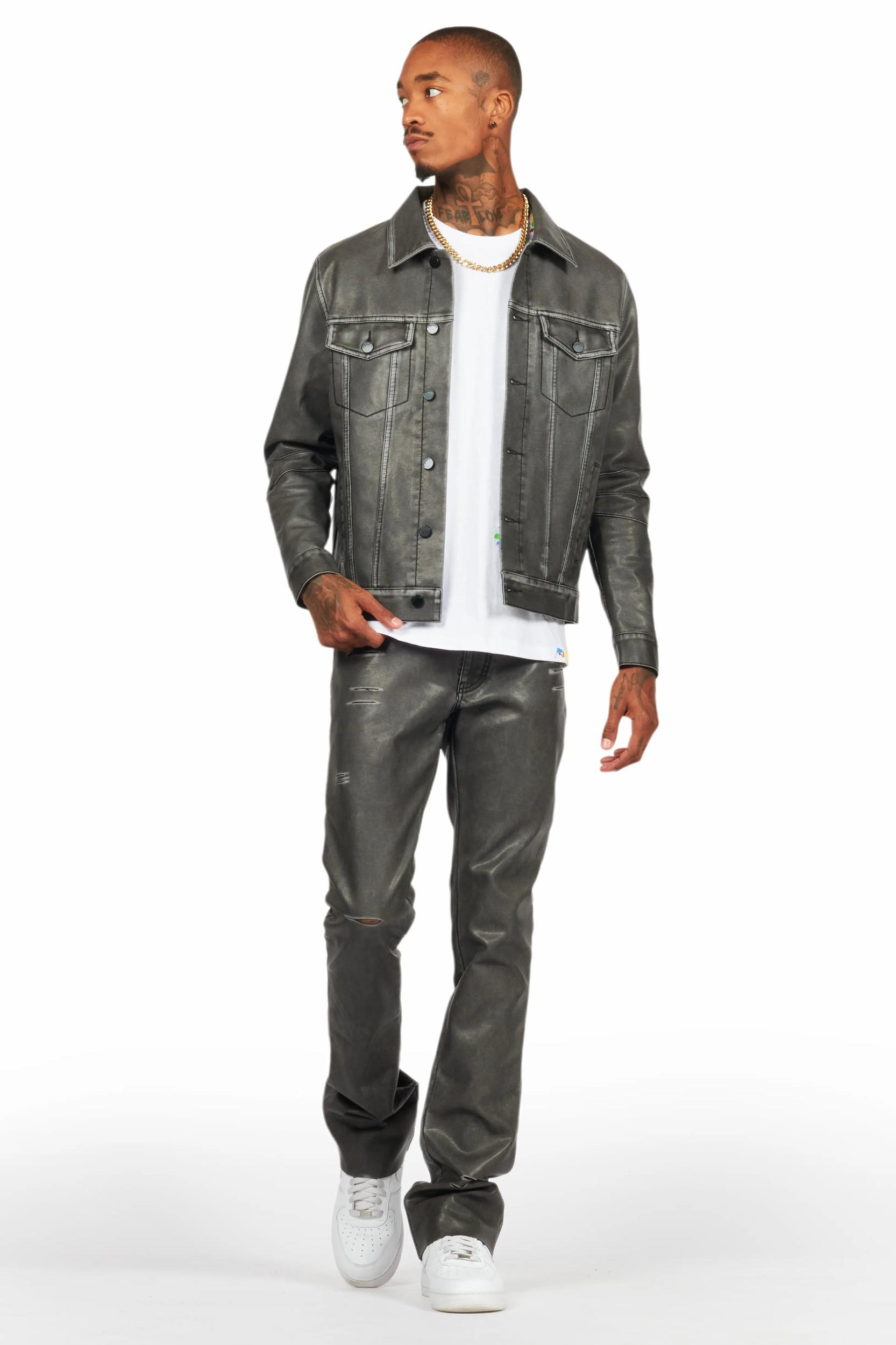Deco Black Distressed PU Stacked Flare Jean Male Product Image